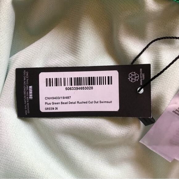 Pretty Little Thing NWT Green Bead Detail Ruched Cut Out Plus Swimsuit Size 22 - Picture 12 of 15